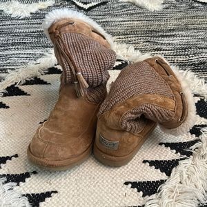 Ugg Suburb Crochet 5124 Heathered Tan Mid Calf Boots Women's Size 7